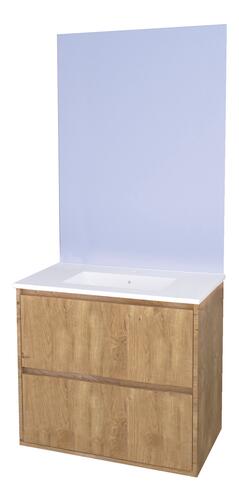 Meuble ODESSA à suspendre 2 tiroirs 80cm bois miroir affleurant