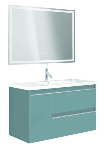 Meuble BOSTON à suspendre 100cm bleu bleuet avec miroir LED LAUSANE