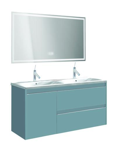 Meuble BOSTON à suspendre 120cm bleu bleuet avec miroir LED LAUSANE