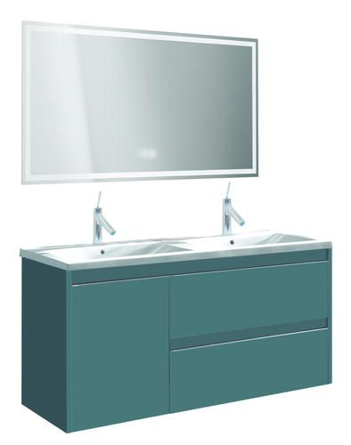 Meuble BOSTON à suspendre 120cm bleu paon avec miroir LED LAUSANE