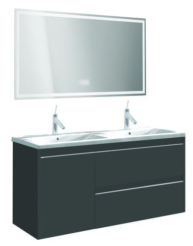 Meuble BOSTON à suspendre 120cm noir avec miroir LED LAUSANE