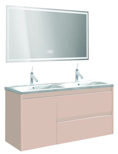 Meuble BOSTON à suspendre 120cm rose poudré avec miroir LED LAUSANE