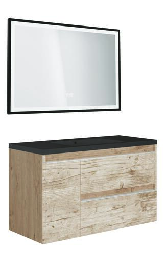 Meuble BOSTON à suspendre 80cm cognac avec miroir LED SEVILLE