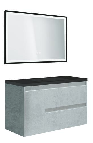 Meuble BOSTON à suspendre 80cm béton avec miroir LED SEVILLE