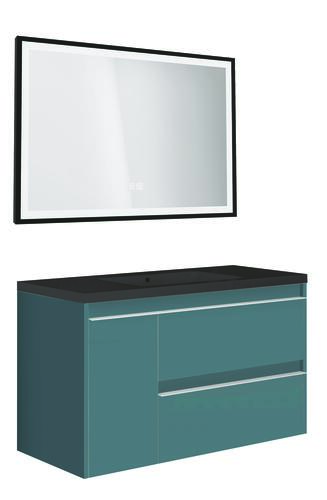 Meuble BOSTON à suspendre 80cm bleu paon avec miroir LED SEVILLE