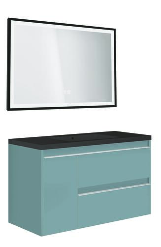 Meuble BOSTON à suspendre 80cm bleu bleuet avec miroir LED SEVILLE