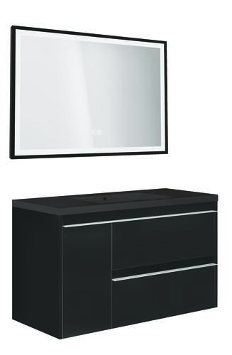 Meuble BOSTON à suspendre 80cm noir avec miroir LED SEVILLE
