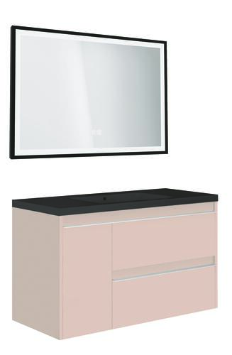 Meuble BOSTON à suspendre 80cm rose poudré avec miroir LED SEVILLE