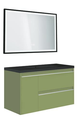 Meuble BOSTON à suspendre 80cm vert menthe avec miroir LED SEVILLE