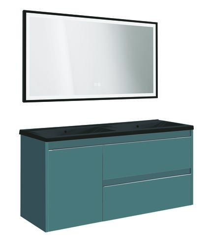 Meuble BOSTON à suspendre 120cm bleu paon avec miroir LED SEVILLE