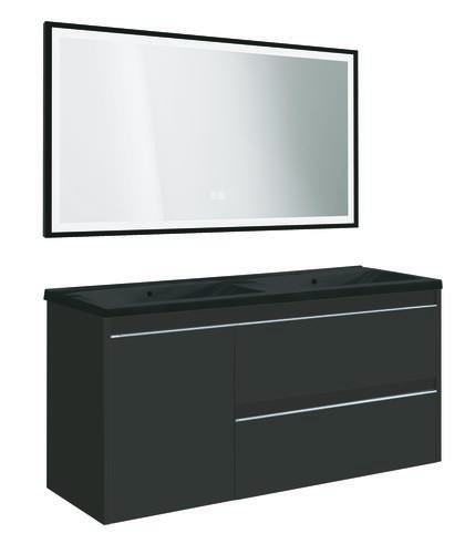 Meuble BOSTON à suspendre 120cm noir avec miroir LED SEVILLE