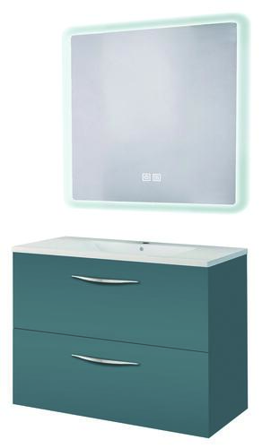 Meuble DUBAI à suspendre 60cm bleu paon avec miroir LED ATHENES