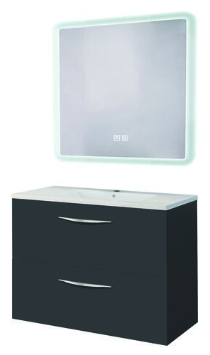 Meuble DUBAI à suspendre 70cm noir avec miroir LED ATHENES