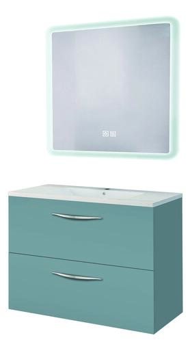 Meuble DUBAI à suspendre 80cm bleu bleuet avec miroir LED ATHENES