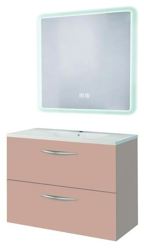 Meuble DUBAI à suspendre 80cm rose poudré avec miroir LED ATHENES