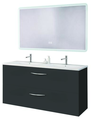 Meuble DUBAI à suspendre 120cm noir avec miroir LED ATHENES