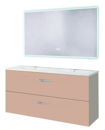 Meuble DUBAI à suspendre 120cm rose poudré avec miroir LED ATHENES