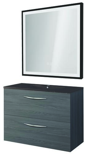 Meuble DUBAI à suspendre 60cm gris avec miroir LED SEVILLE