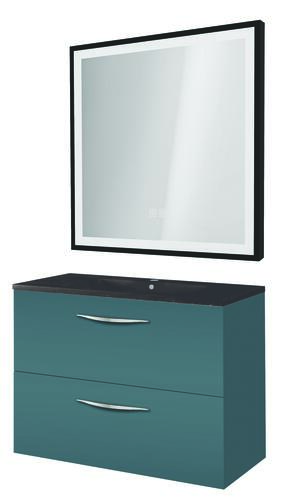 Meuble DUBAI à suspendre 60cm bleu paon avec miroir LED SEVILLE