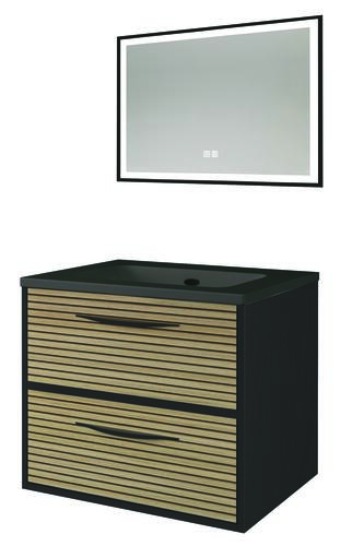 Meuble DUBAI à suspendre 60cm noir acacia avec miroir LED SEVILLE