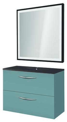 Meuble DUBAI à suspendre 80cm bleu bleuet avec miroir LED SEVILLE