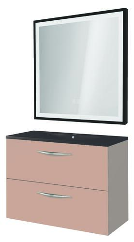 Meuble DUBAI à suspendre 80cm rose poudré avec miroir LED SEVILLE