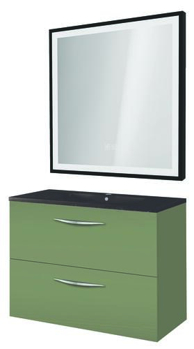 Meuble DUBAI à suspendre 80cm vert menthe avec miroir LED SEVILLE