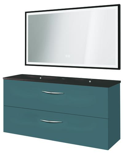 Meuble DUBAI à suspendre 120cm bleu paon avec miroir LED SEVILLE