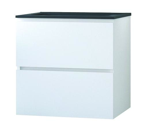 Meuble OSLO à suspendre 2 tiroirs 60cm blanc mat avec vasque noire