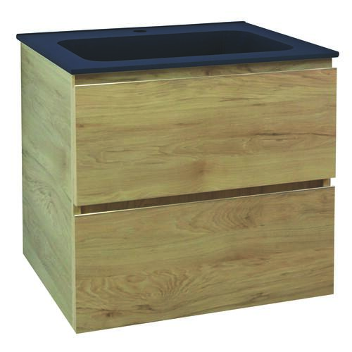 Meuble OSLO à suspendre 2 tiroirs 60cm bois avec vasque noire