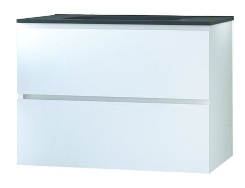 Meuble OSLO à suspendre 2 tiroirs 80cm blanc mat avec vasque noire