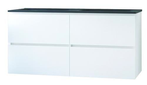 Meuble OSLO à suspendre 4 tiroirs 120cm blanc mat avec vasque noire