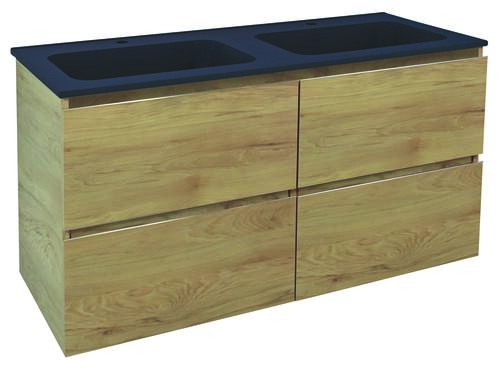 Meuble OSLO à suspendre 4 tiroirs 120cm bois avec vasque noire