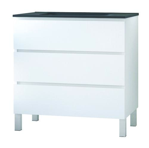Meuble OSLO à suspendre 3 tiroirs 80cm blanc mat avec vasque noire