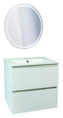 Meuble OSLO à suspendre 2 tiroirs 60cm blanc mat avec miroir LED LOUXOR 
