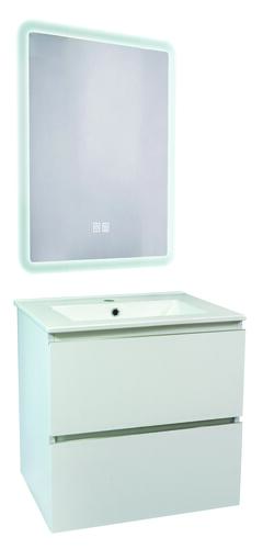 Meuble OSLO à suspendre 2 tiroirs 60cm blanc mat avec miroir LED ATHENES