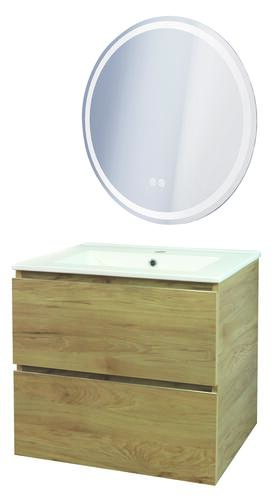 Meuble OSLO à suspendre 2 tiroirs 60cm bois avec miroir LED LOUXOR