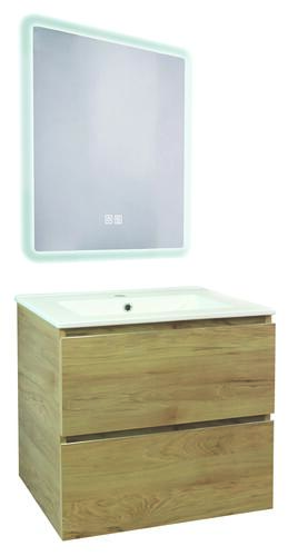 Meuble OSLO à suspendre 2 tiroirs 60cm bois avec miroir LED ATHENES