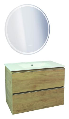 Meuble OSLO à suspendre 2 tiroirs 80cm bois avec miroir LED LOUXOR