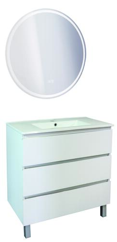 Meuble OSLO à suspendre 3 tiroirs 80cm blanc mat avec miroir LED LOUXOR