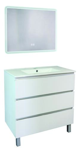 Meuble OSLO à suspendre 3 tiroirs 80cm blanc mat avec miroir LED ATHENES