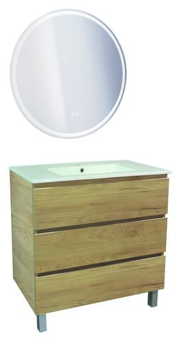 Meuble OSLO à suspendre 3 tiroirs 80cm bois avec miroir LED LOUXOR