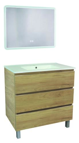 Meuble OSLO à suspendre 3 tiroirs 80cm bois avec miroir LED ATHENES