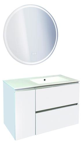 Meuble OSLO à suspendre 2 tiroirs & 1 porte 90cm blanc mat avec miroir LED LOUXOR - BATHROOM THERAPY