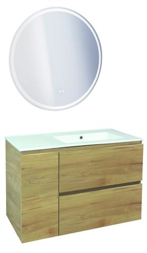 Meuble OSLO à suspendre 2 tiroirs & 1 porte 90cm bois avec miroir LED LOUXOR - BATHROOM THERAPY