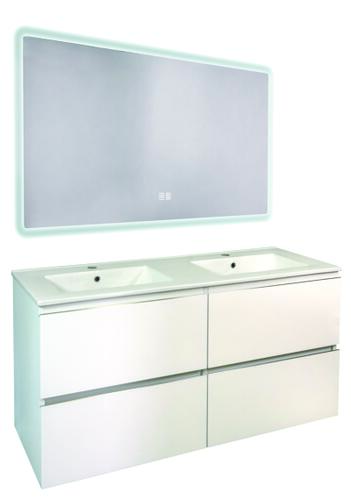 Meuble OSLO à suspendre 4 tiroirs 120cm blanc mat avec miroir LED ATHENES