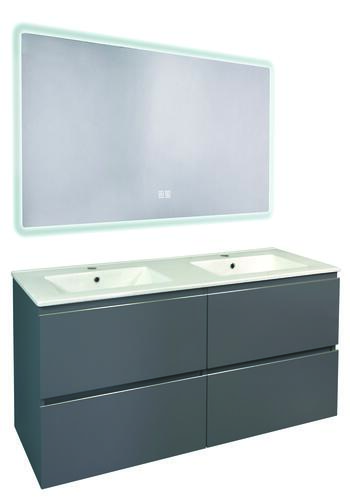 Meuble OSLO à suspendre 4 tiroirs 120cm gris avec miroir LED ATHENES