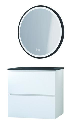 Meuble OSLO à suspendre 2 tiroirs 60cm blanc mat avec miroir LED ALEXANDRIE