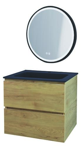 Meuble OSLO à suspendre 2 tiroirs 60cm bois avec miroir LED ALEXANDRIE