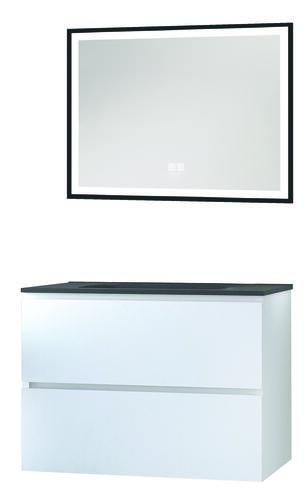 Meuble OSLO à suspendre 2 tiroirs 80cm blanc mat avec miroir LED SEVILLE
